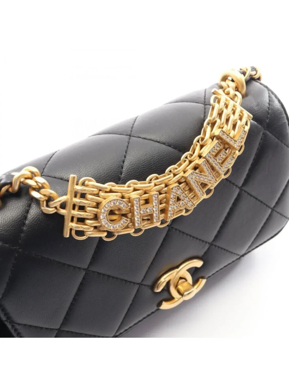 Chanel Shoulder Bag Quilted Mini Flap 2-Way Black Lambskin